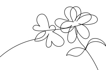 Minimalist bee and flower continuous one line art vector illustration