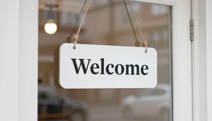 Welcome Sign Inviting Glass Door