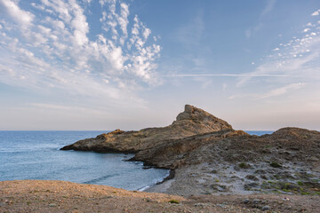 Punta Baja&rsquo;s volcanic domes and wild cove Cala Arena , Cabo de Gata-Nijar Natural Park