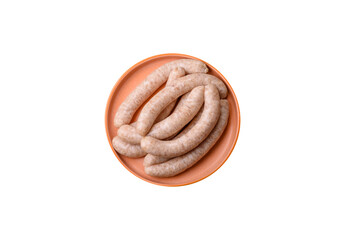 Raw pork or chicken meat sausages for grilling, a spicy picnic food. Raw sausages