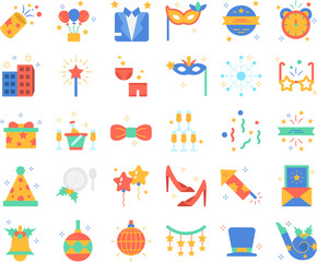 Party and Celebration Icon Set in Flat Design