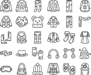 Winter Clothing Line Art Set: Fashion Icons