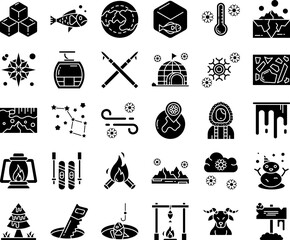 Winter and Arctic Elements Vector Icon Set