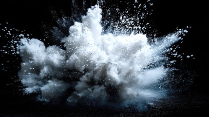 A large cloud of smoke bursts into the air following an explosion in a dark space at night. The scene shows the intense moment and the release of particles into the environment.