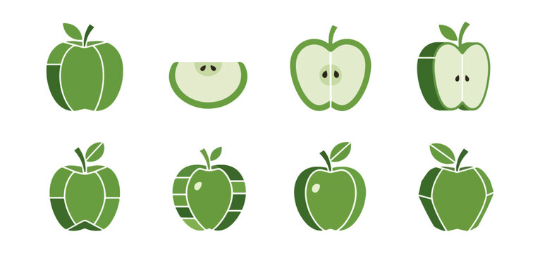 Green apple illustrations with different perspectives