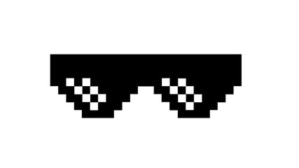 Stylized pixelated black sunglasses graphic with a retro digital aesthetic, perfect for adding a cool and humorous touch to modern designs and online content. 