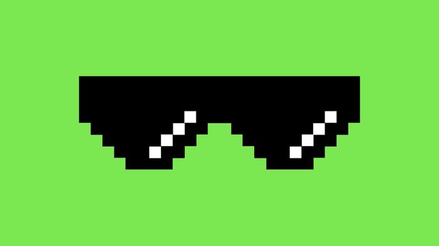 Pixelated Sunglasses Icon on a Vibrant Green Background - A Cool and Trendy Design Element