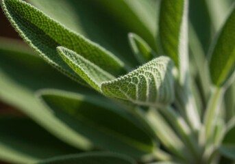 Fresh sage leaves close-up, photorealism