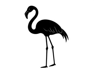 Obraz premium Silhouetted illustration of a flamingo in black against a white background. It's a minimalist design
