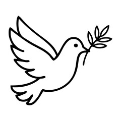Logo con dibujo de línea continua de paloma de la paz volando con una rama de olivo en el pico 