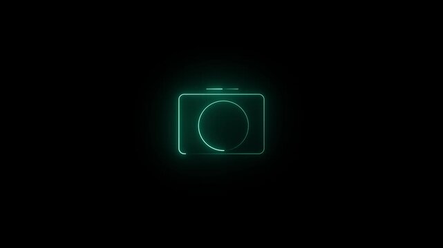 Camera Glowing Neon Frame Background Animation. Camera Neon Icon Video Motion