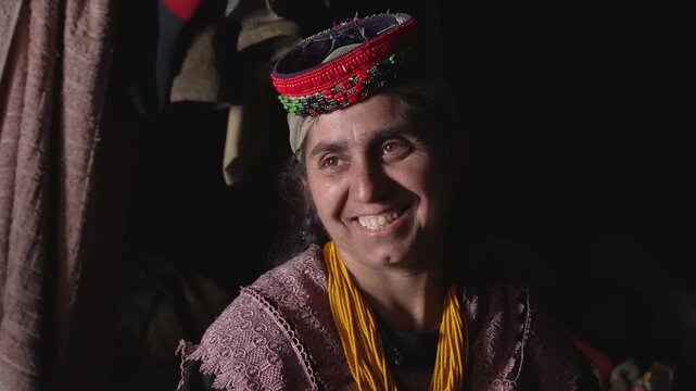 Portrait of Kalashi Woman making Household. Kalash People, Bumburet Valley, Chitral, Pakistan. Indigenous remoted Nation