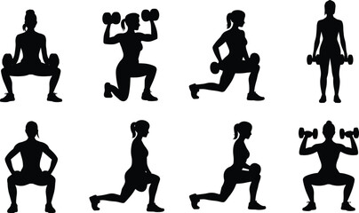 Dumbbell exercise silhouette, fitness workout vector, strength training icon, gym posture illustration, cad drawing flat vector illustration