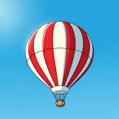 Obraz premium Colorful Red White Hot Air Balloon Floating in Clear Blue Sky