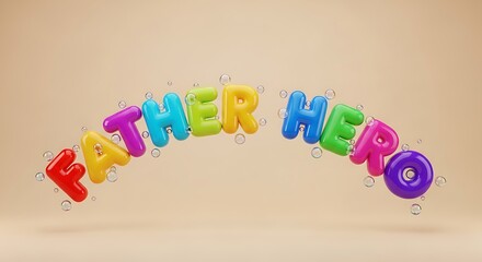 Father Hero Colorful 3D Text for Fathers Day Celebration.