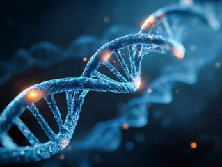 Illuminated glowing double helix strands representing dna structure with detailed molecular texture in a futuristic science and biotechnology concept background