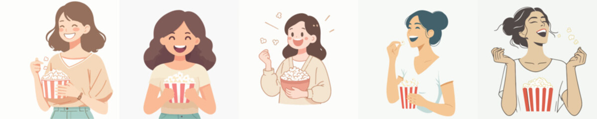 Women looks happy having some popcorns