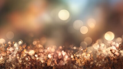 Bright lights shine softly in the background while autumn leaves blur in the foreground. People may be enjoying a lively outdoor area in the city as evening approaches.