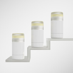 foundation Stick packaging mockup, makeup twist up tube packaging mockup, white Sunscreen Stick Tubes with clear plastic cap, Cylindrical Deodorant Packaging, round Rotating lip balm container
