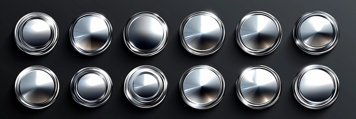 Collection of metal chrome circle buttons in various sizes Generative AI