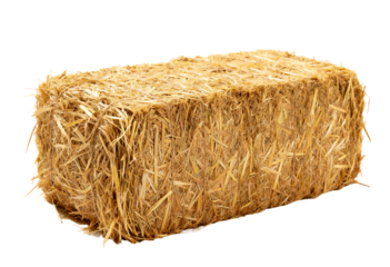 Rectangular hay bale isolated on a transparent background. Symbol of farming, agriculture and rural lifestyle.