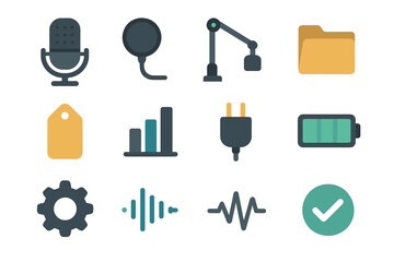 Microphone large folder studio arm boom vector mic chart waveform filter icon