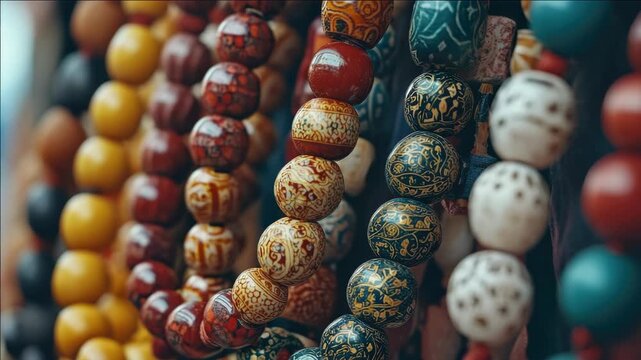 Variety of colorful beaded necklaces and bracelets, handmade with ethnic tribal designs.
