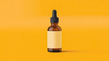 Fototapeta premium Amber dropper bottle for skincare and essential oils on yellow background 