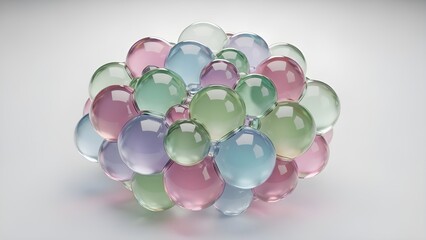 Cluster of Translucent Pastel Colored Glass Spheres or Bubbles 3D Illustration
