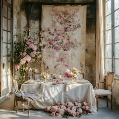 Background wedding with flowers generative Ai