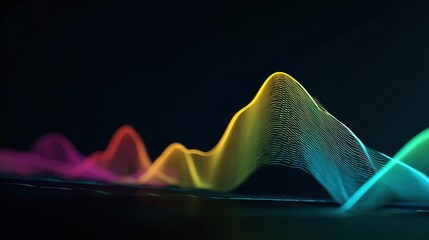 Earnings trend wave, glowing gradient line across depth field, 3D illustration.