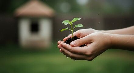 A small seedling held gently in cupped hands symbolizing new life