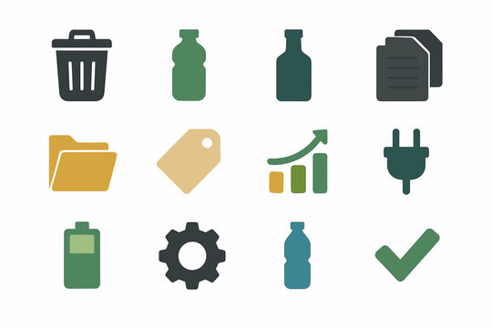 Plug chart plastic tag sorting paper icons icon battery trash folder vector