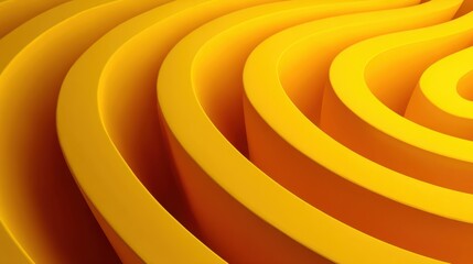 Curved yellow shapes form a wavy pattern on a smooth surface. The design creates an optical effect catching light and drawing attention in a bright environment.