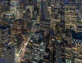 Lights of Manhattan skyscrapers at night