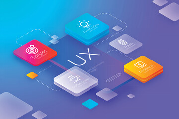 Modern ui ux design elements with colorful futuristic icons and interface elements on a gradient blue background.
Futuristic digital interface elements including glowing icons touchscreens and gauges.