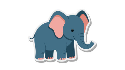 Fototapeta premium Cute Cartoon Baby Elephant Standing On A White Background With Pink Ears And Grey Body