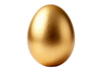Golden egg isolated on a transparent background. Symbol of wealth, value and opportunity.