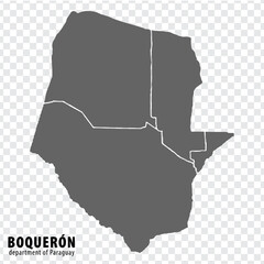 Blank map Boqueron  Department of Paraguay. High quality map Department  of Boqueron   with districts on transparent background for your web site design, app, UI.  Republic of Paraguay.  EPS10.
