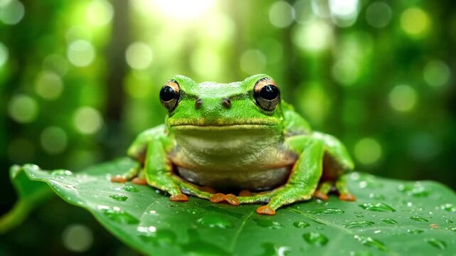Capturing the serene beauty and ecological significance of a healthy aquatic environment supporting diverse amphibian life, emphasizing biodiversity. Scenic, ecological, untouched nature