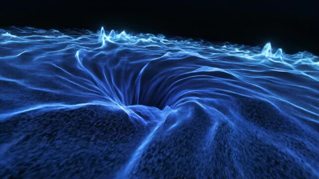 Hypnotic deep blue sonic waves propagating across a dark void background creating rhythmic energy pulses audio, underwater, equalizer