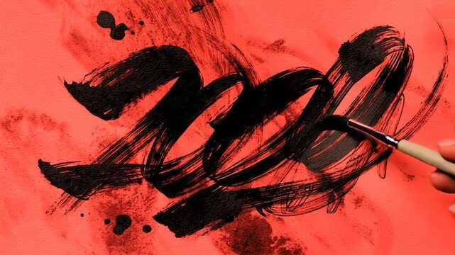 Brushstrokes dance across vibrant crimson canvas
