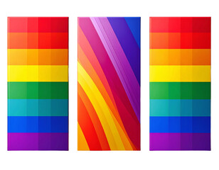 Vertical Rainbow Pride Flag Poster Trio With Bold Color Stripes, Clean Modern Layout, Isolated on Transparent Background