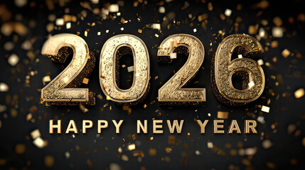 Happy New Year 2026 3D embossed gold numbers on transparent background