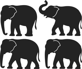 Fototapeta premium Four Black Elephant Silhouettes on White Background