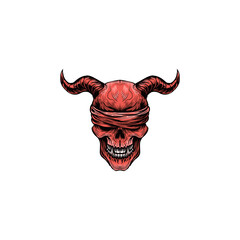 black and white illustration of a hand-drawn devil skull