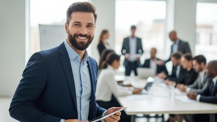 Professional Man with Digital Tablet at Inclusive Business Meeting