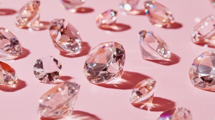 Faceted gems on pink background