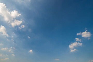 beautiful blue sky and white fluffy cloud horizon outdoor for background.