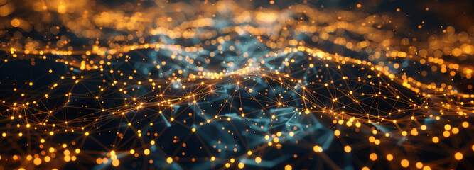 Digital Connectivity: Abstract depiction of a complex digital network, illustrating the intricate web of connections in our modern world, with glowing nodes and data pathways